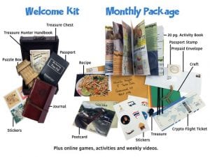 A picture of the items your child will receive in their Welcome Kit and Monthly Package.