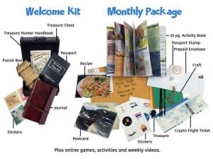 A picture of the items your child will receive in their Welcome Kit and Monthly Package. 