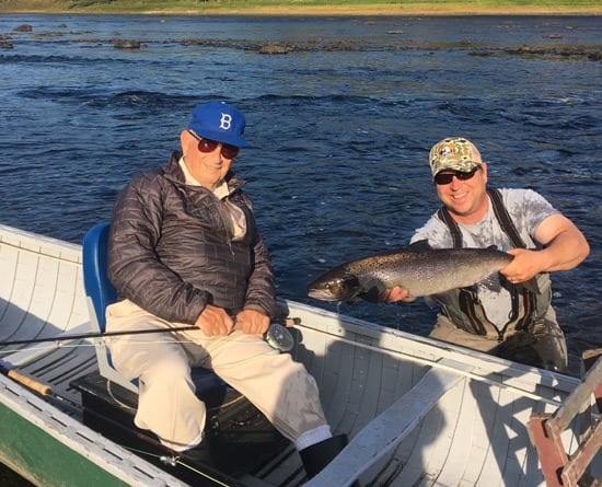 Ledges Head Guide Andrew Anthony with a Nice hen with sea lice caught by Scott Boley at Mt Channel.