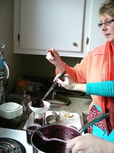 Barbara Doiron shares her Blueberry Jam recipe with the group.