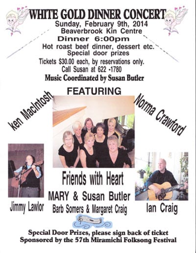White Gold Festival Dinner Concert with proceeds to the Miramichi Folksong Festival