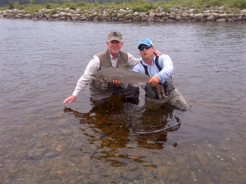 Ledges guide Andrew Anthony with guest Keith Brewster and nice hen salmon.  This was the 4th fish Keith hooked on Saturday morning landing 3 and losing 1.