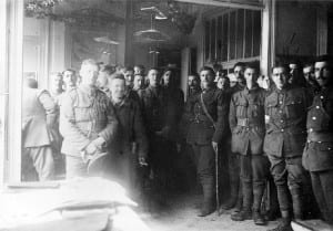 Guards and Canadians in the tea room at Talbot House, April 24, 1916.