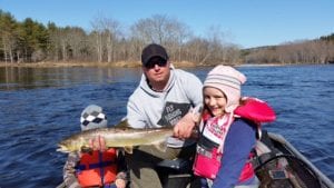 Derek Munn of Doaktown and the kids out for a little fish this past Sunday. Lia landed her first salmon for 2015