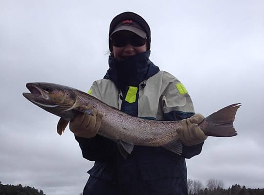 Ledges guest Laurie Vaughn with her first salmon 