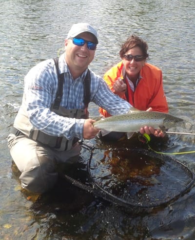 Head Guide Andrew Anthony with fish caught by Ledges guest Rose Arsenault