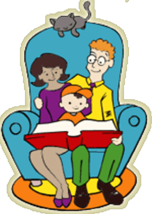 Читающая семья. Семейное чтение в библиотеке. Семья читает книгу. Рисунок чтение ребенок и родители.